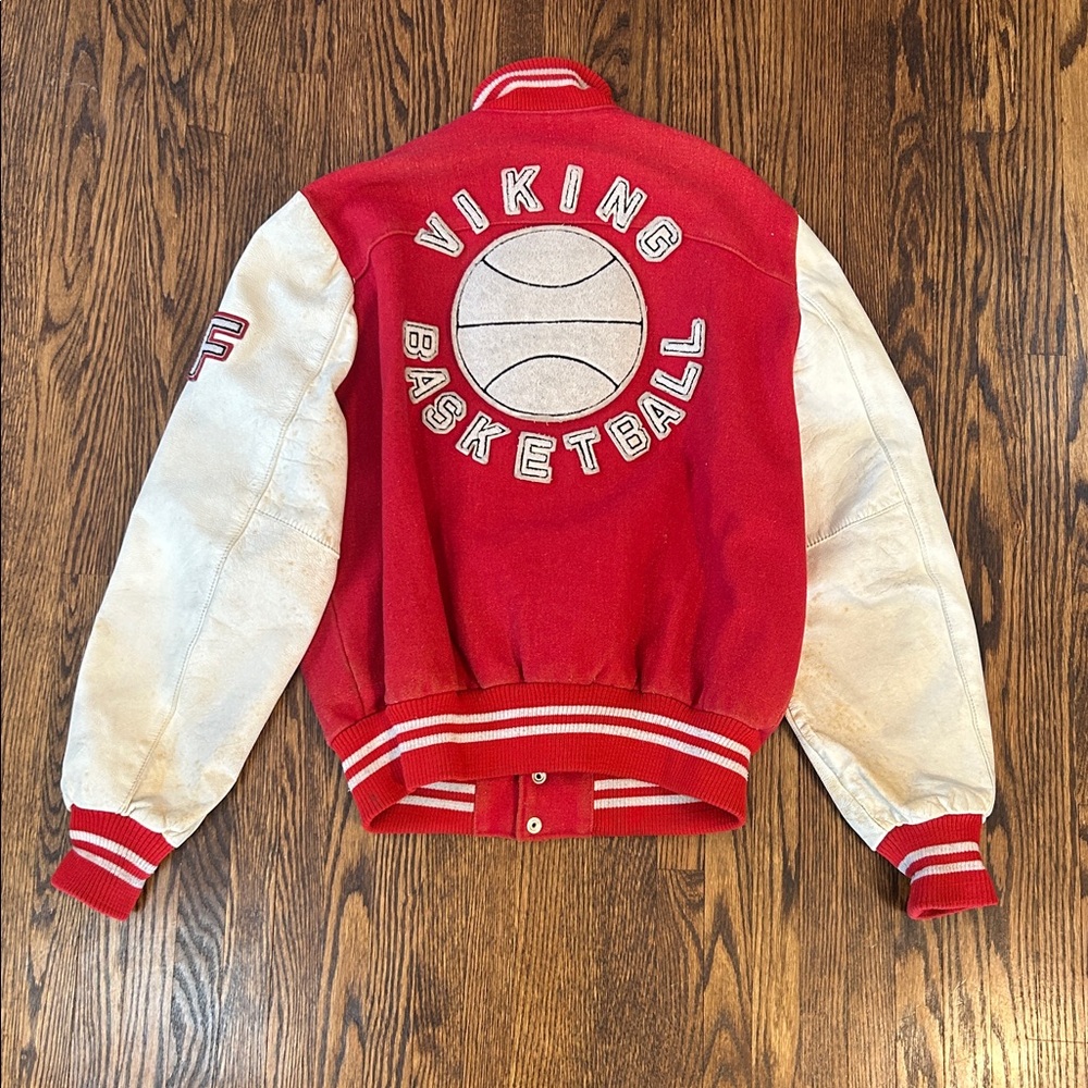 Vintage 80s Leather and Wool Varsity Jacket